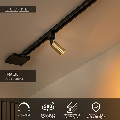 Lucide TRACK RITMO Spot sur rail - Système de rail monophasé / Éclairage sur rail - 1xGU10/MR11 - Or mat / Laiton (Extension) - USP